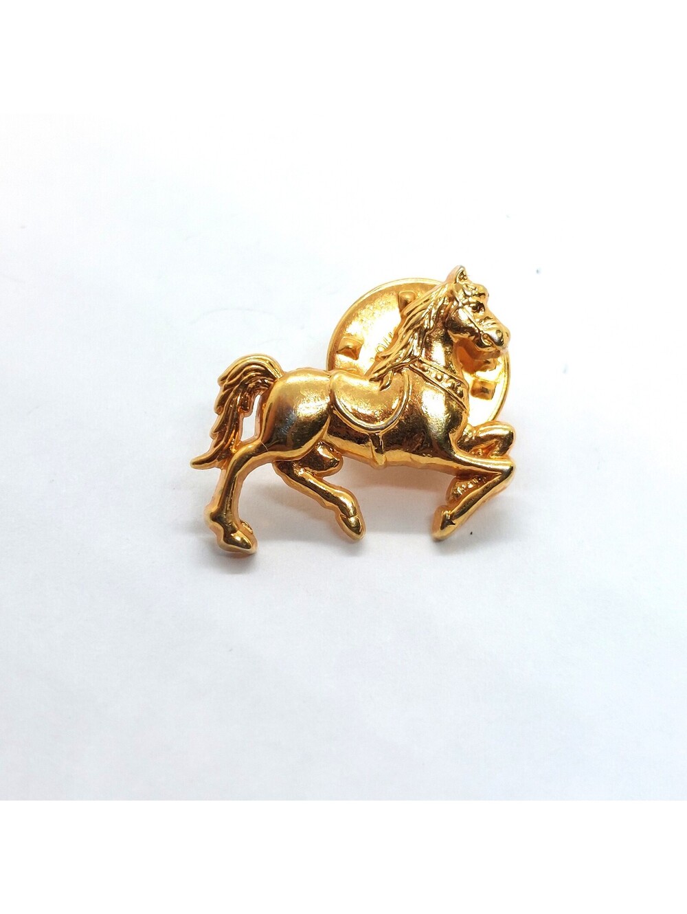 Vintage Prancing Carousel Horse Pin Brass Tone Saddle Pony Stallion Lapel